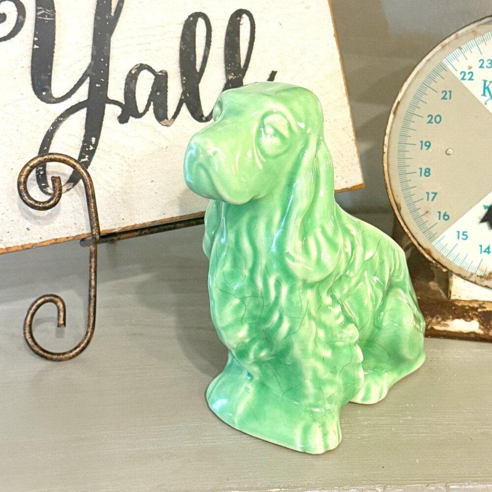 Vintage Shawnee Pottery Cocker Spaniel Planter in mint green - Picture 3 of 13